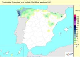 Precipitaciones acumuladas del 16 al 22 de agosto de 2023