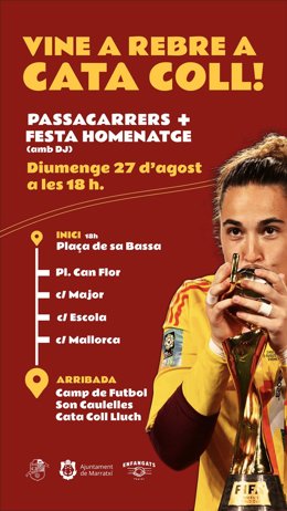 El Ayuntamiento de Marratxí invita a todo el municipio a asistir a este acto de homenaje y reconocimiento dedicado a la futbolista