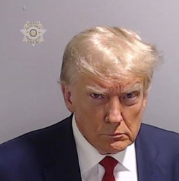 August 24, 2023, Atlanta, Georgia, USA: Booking photo of Former President DONALD TRUMP, in a Fulton County Jail booking photo made available by the Fulton County Sheriff's Office. Trump has been indicted by a Fulton County Grand Jury for 2020 election i