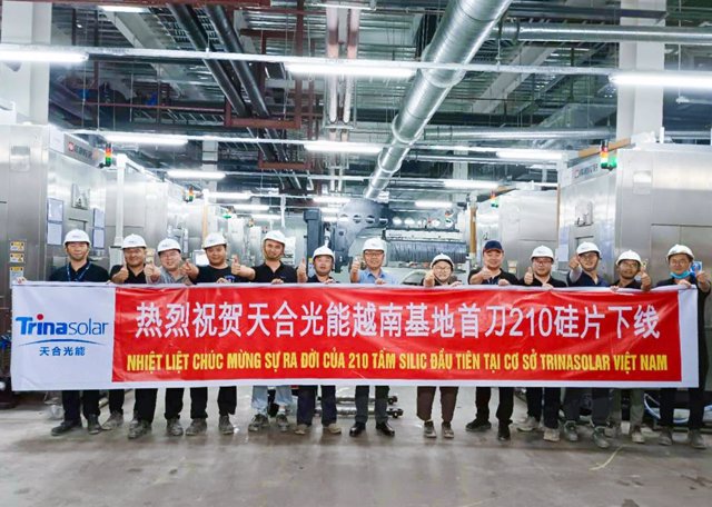 The first wafers rolled of the production line in Trina Solar Vietnam factory.