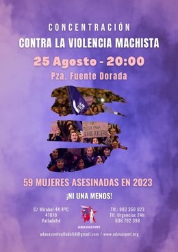 Cartel de la concentración de este viernes, 25 de agosto, de la Asociación de asistencia de víctimas de agresiones sexuales y malos tratos con sede en Valladolid (Adavasymt)