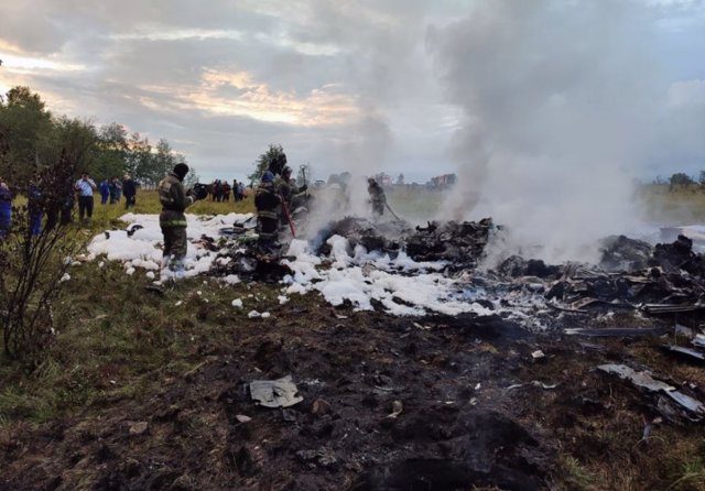 TVER REGION (RUSSIA), Aug. 23, 2023  -- Photo released by Investigative Committee of Russia on Aug. 23, 2023 shows the crash site of a private plane in Tver Region near Moscow, Russia. Russia's Federal Agency for Air Transport confirmed on Wednesday that 