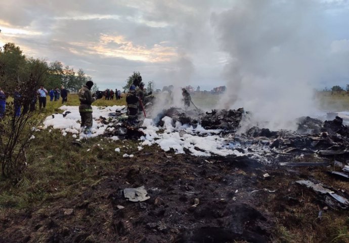 TVER REGION (RUSSIA), Aug. 23, 2023  -- Photo released by Investigative Committee of Russia on Aug. 23, 2023 shows the crash site of a private plane in Tver Region near Moscow, Russia. Russia's Federal Agency for Air Transport confirmed on Wednesday tha