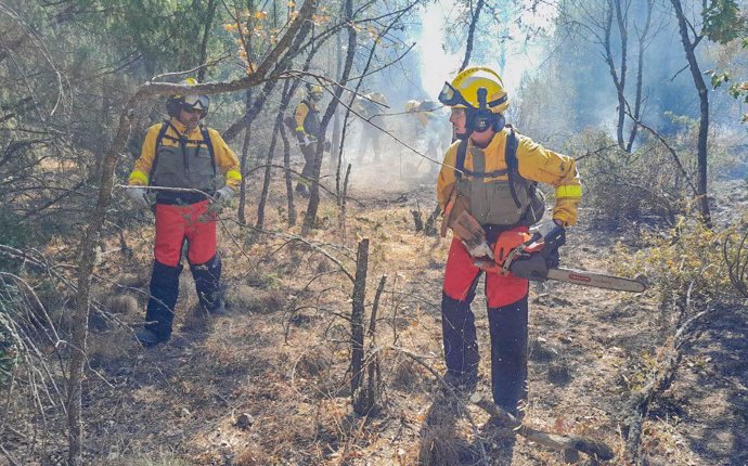 Medios de la Comunidad de Madrid colaboran en la extinción de un incendio forestal en Santa María del Tiétar (Ávila)