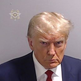 August 24, 2023, Atlanta, Georgia, USA: Booking photo of Former American President DONALD JOHN TRUMP, 77, at Fulton County Jail. Trump indicted by a Fulton County Grand Jury August 14th for 2020 election interference. Lawyers negotiated a $200,000 bond be