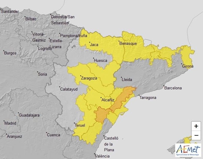 Mapa de los avisos amarillos de este domingo.