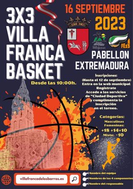 Cartel del '3x3' de baloncesto en Villafranca de los Barros