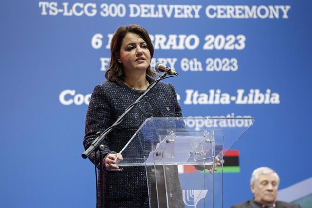 Archivo - February 6, 2023, ADRIA, Italia: Libyan foreign minister Najila El Mangoush attends a ceremony for the handing-over to the Libyan authorities of the Class 300 patrol boats as part of the EU project Support to Integrated Border and Migration Mana
