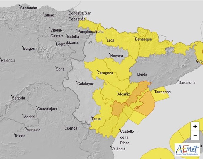 Mapa de vientos en Aragón para este lunes, 28 de agosto.