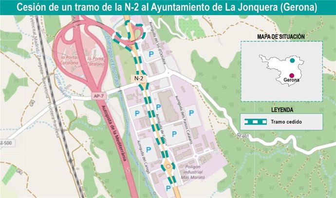 Tramo cedido por el Ministerio de Transportes, Movilidad y Agenda Urbana al Ayuntamiento de La Jonquera (Girona) en la N-2