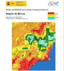 Mapa riesgo incendio en la Región de Murcia