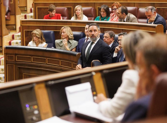 El líder de Vox, Santiago Abascal, en el Congreso de los Diputados, a 17 de agosto de 2023, en Madrid (España). 