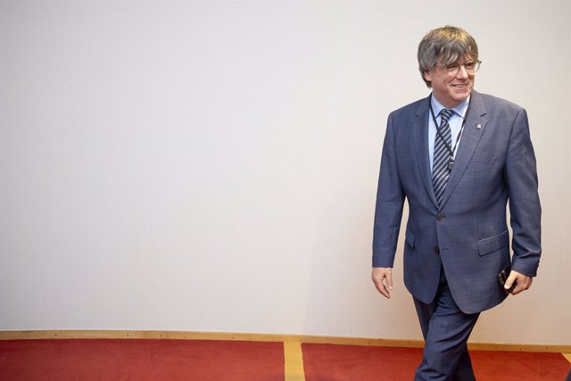 Archivo - Arxiu - Catalan leader in exile Carles Puigdemont pictured during a press conference regarding the evaluation of the sentence of the Court of the European Union on the lifting of the euro-parliamentary immunity of Catalan leader Puigdemont and s