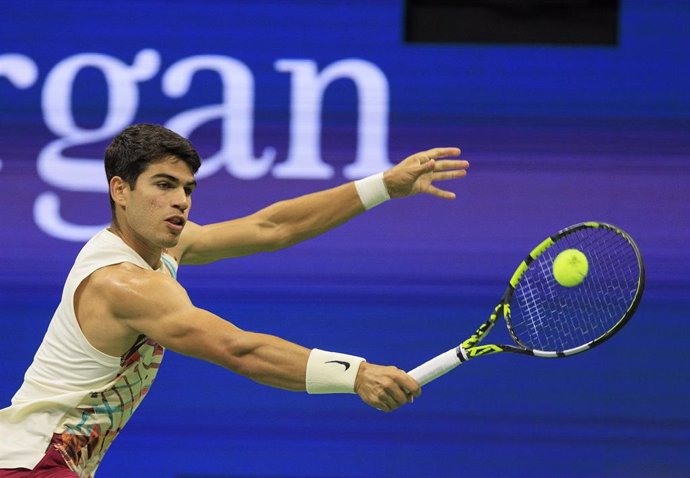 El español Carlos Alcaraz, durante su debut en el US Open 2023.