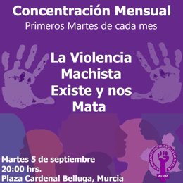 Cartel de la concentración convocada por la Asamblea Feminista de la Región de Murcia