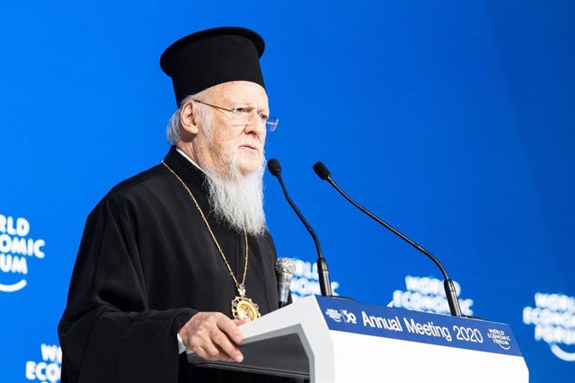 Archivo - HANDOUT - 22 January 2020, Switzerland, Davos: Ecumenical Patriarch Bartholomew I of Constantinople speaks during a plenary session at the 50th World Economic Forum annual meeting. 