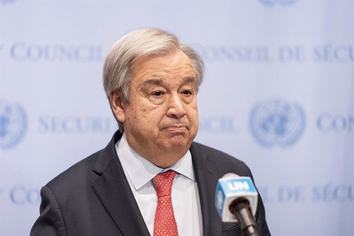 Archivo - July 17, 2023, New York, New York, United States: Secretary-General Antonio Guterres remarks on Russian cancelation of Black Sea initiative to deliver grain and fertilizers to the world market at Security Council stakeout at UN Headquarters in