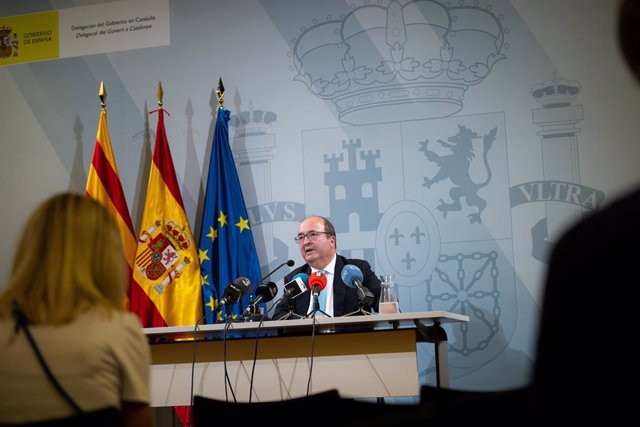 El ministro Miquel Iceta en rueda de prensa a 1 de septiembre en 2023 en la Delegación del Gobierno en Barcelona