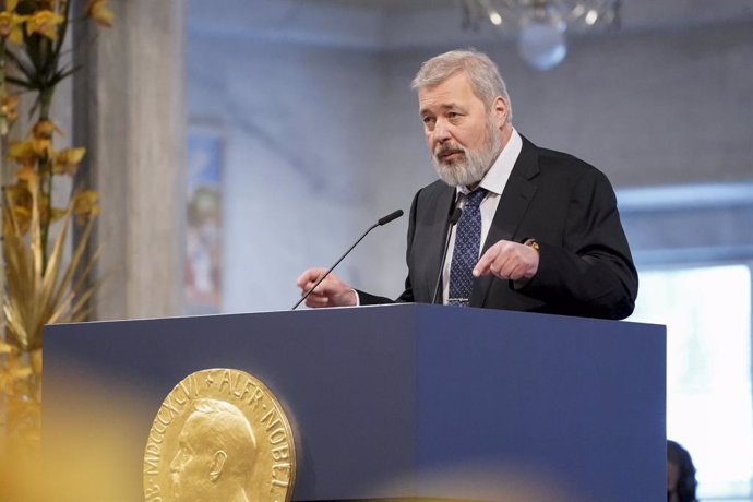 Archivo - 10 December 2021, Norway, Oslo: Nobel Peace Prize winner Dmitry Muratov gives a speech during the award ceremony of the Nobel Peace Prize in Oslo City Hall. Photo: Stian Lysberg Solum/ntb/dpa