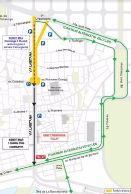 Mapa de mobilitat per aquest 2 i 3 de setembre a la Via Laietana
