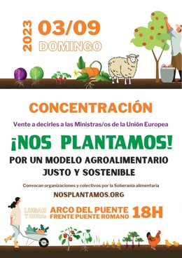 Cartel del acto de organizaciones sociales, ambientales, de consumidores y agrarias ante los ministros de Agricultura de la UE en Córdoba el domingo 3.