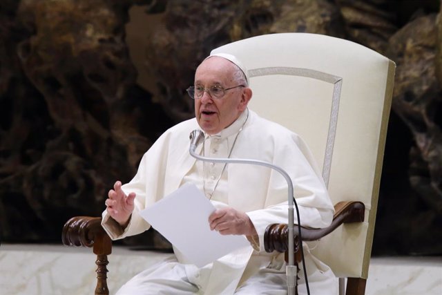 09 August 2023, Vatican, Vatican CIty: Pope Francis attends his weekly general audience in the Paul VI Hall at the Vatican. Photo: Evandro Inetti/ZUMA Press Wire/dpa