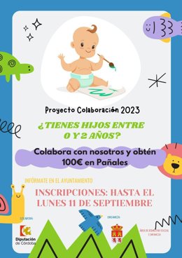 Cartel del Ayuntamiento de Guadalcázar con la iniciativa para dar pañales a cambio de realizar volutariado.