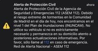 La Comunidad de Madrid envía por primera vez una alerta masiva por teléfono a los ciudadanos para avisar de la tormenta