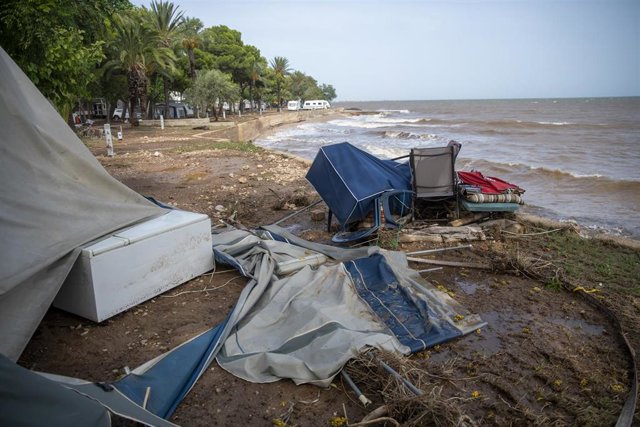 Instalaciones del Camping Els Alfacs afectadas por las lluvias, a 3 de septiembre de 2023, en Alcanar, Tarragona, Catalunya (España). La DANA, que llegó el pasado 1 de septiembre, ha traído abundantes precipitaciones a gran parte de la Península y Baleare