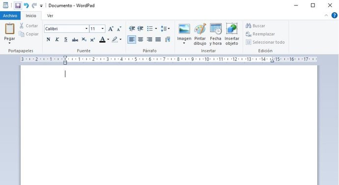 Interfaz de WordPad