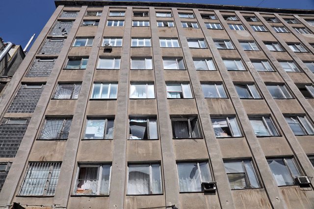 August 16, 2023, Odesa, Ukraine: ODESA, UKRAINE - AUGUST 14, 2023 - Smashed windows in the building of the Odesa State Academy of Technical Regulation and Quality damaged as a result of a massive night attack by Russian troops on the center of Odesa, sout