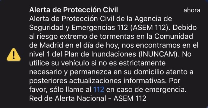 Alerta para avisar de la alerta roja por tormenta.