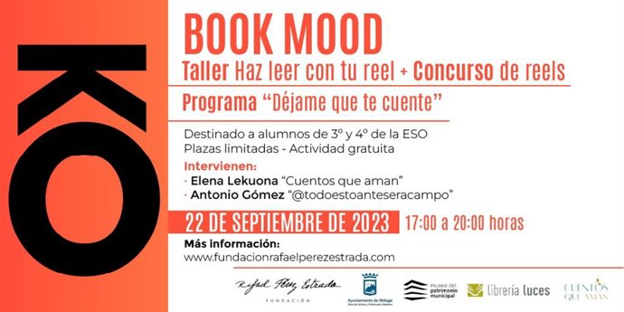 Cartel taller y concurso de 'reels' de Fundación Rafael Pérez Estrada de Málaga.