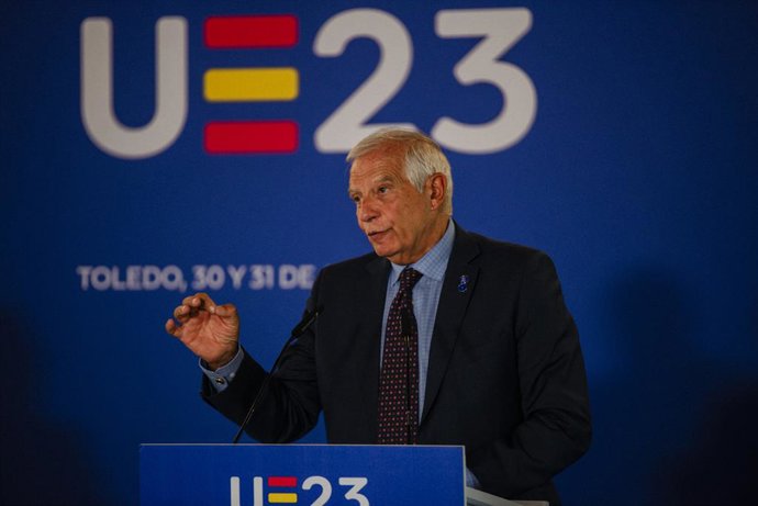 El Alto Representante para la Política Exterior y Seguridad de la UE, Josep Borrell, durante una ruda de prensa tras la Reunión Informal de Ministros de Asuntos Exteriores de la Unión Europea (UE), en la Antigua Fábrica de Armas de Toledo, a 31 de agost