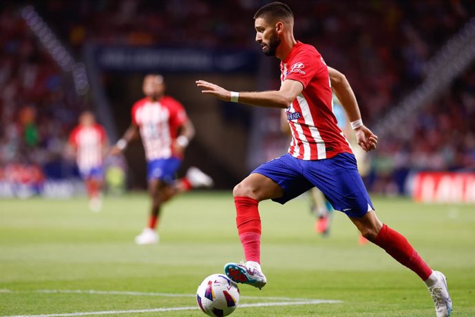 Yannick Carrasco of Atletico de Madrid in action during the spanish league, La Liga EA Sports, football match played between Atletico de Madrid and Granada CF at Civitas Metropolitano stadium on August 14, 2023, in Madrid, Spain.