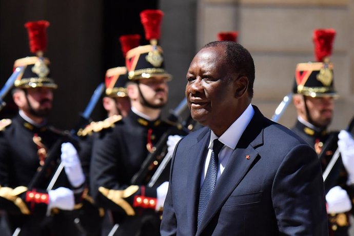 Archivo - July 9, 2019 - Paris, Ile-de-France (region, France - The President of the French Republic, Emmanuel Macron received for an interview at the Elysee Palace the President of the Republic of Cote d'Ivoire, Mr Alassane Ouattara