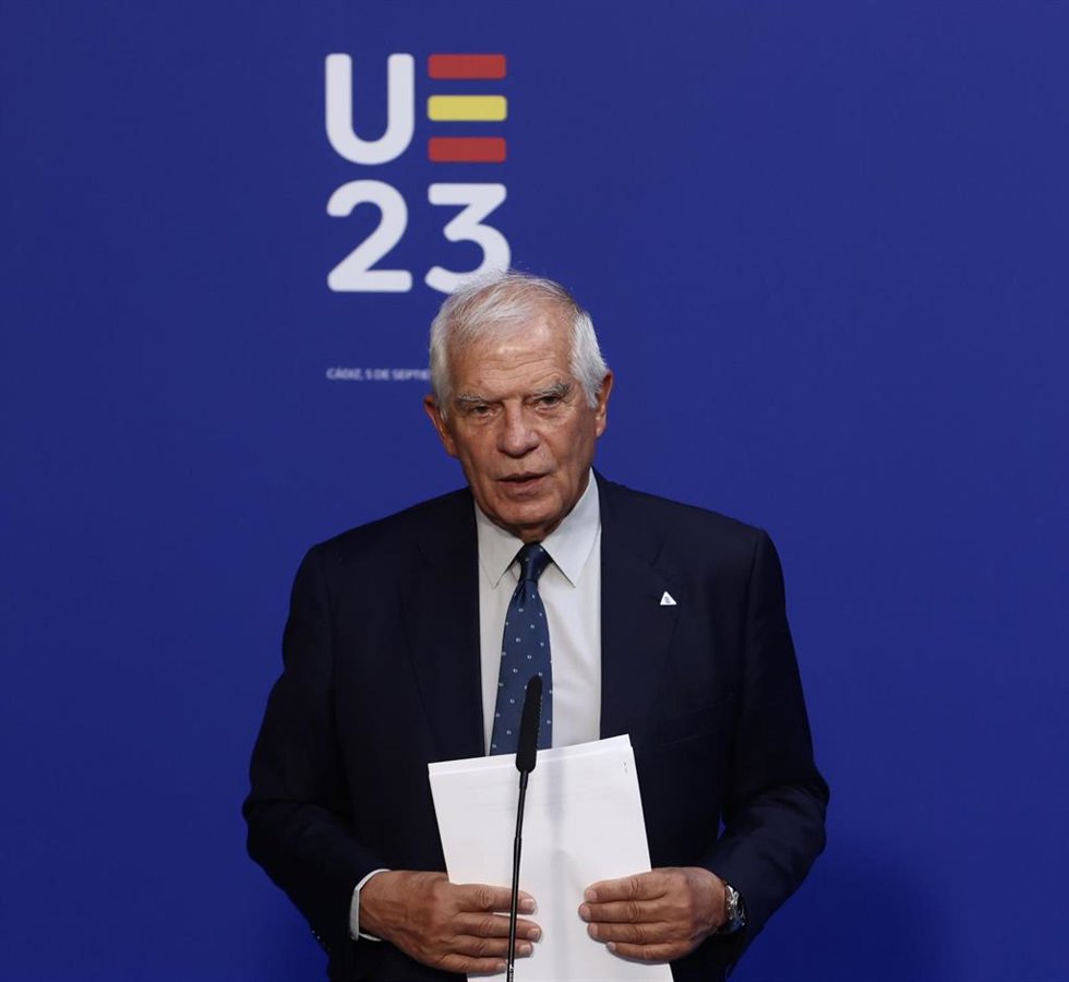 El alto representante de la Unión Europea para Asuntos Exteriores y Política de Seguridad Josep Borrell, durante su comparecencia tras la reunión informal de cooperación al desarrollo de ministros de la UE a 05 de septiembre del 2023 en Cádiz.