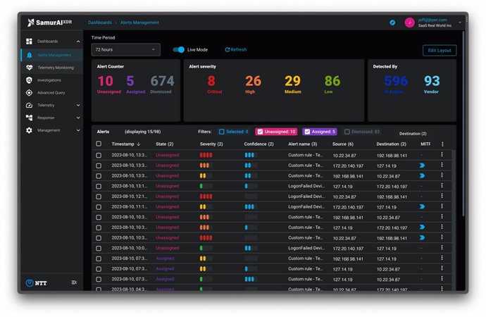 Samurai XDR SaaS interface in high resolution for detail