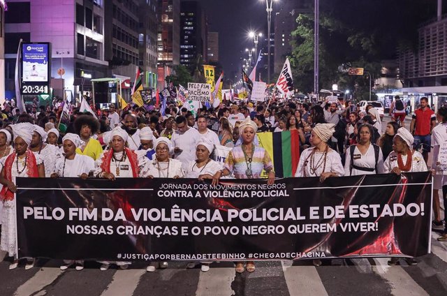 Manifestación contra la violencia policial en Sao Paulo, Brasil