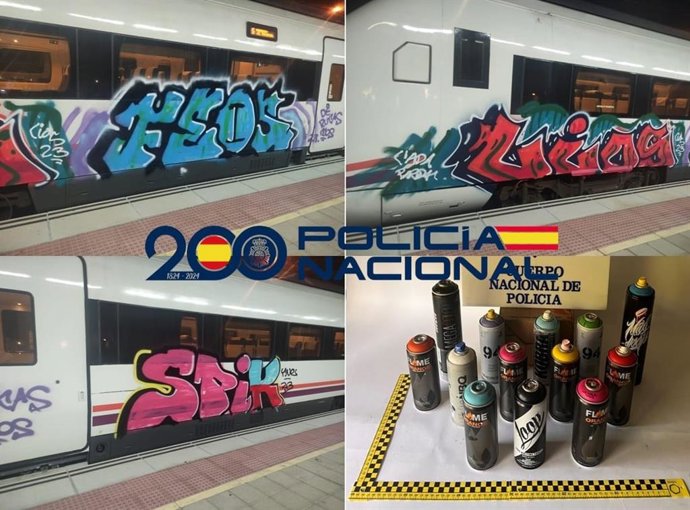 Pintadas en un tren en Palencia.