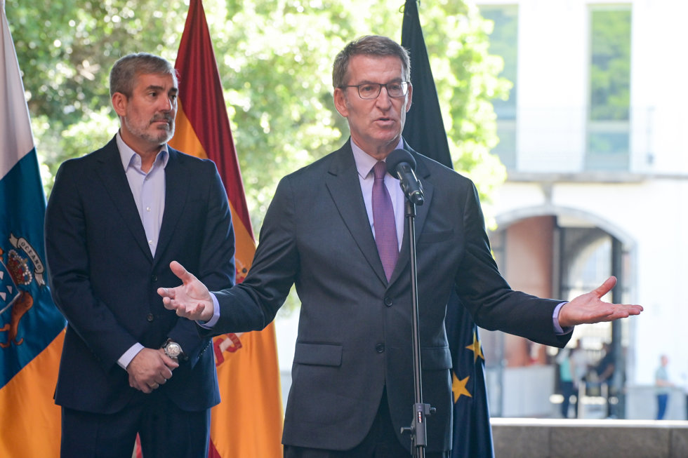 El presidente nacional del PP y candidato a la presidencia del Gobierno, Alberto Núñez Feijóo, durante una rueda de prensa.