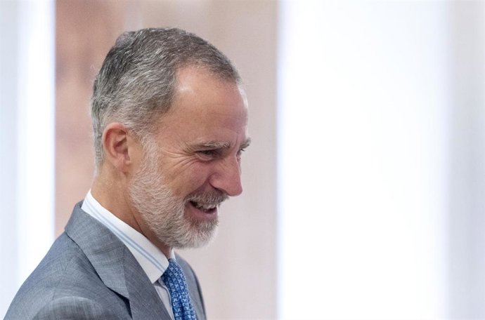 Archivo - El Rey Felipe VI recibe a los participantes de la XXVIII edición del programa 'Becas Europa' de la Universidad Francisco de Vitoria (UFV) en el Palacio de la Zarzuela, a 19 de julio de 2023, en Madrid (España). El Rey ha recibido en audiencia 