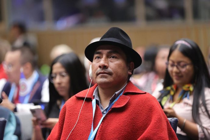 Archivo - El presidente de la Confederación de Nacionalidades Indígenas de Ecuador (Conaie), Leónidas Iza