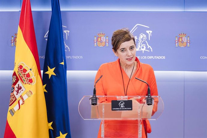 La portavoz parlamentaria de Sumar, Marta Lois, ofrece una rueda de prensa en el Congreso de los Diputados, a 7 de septiembre de 2023, en Madrid (España). 