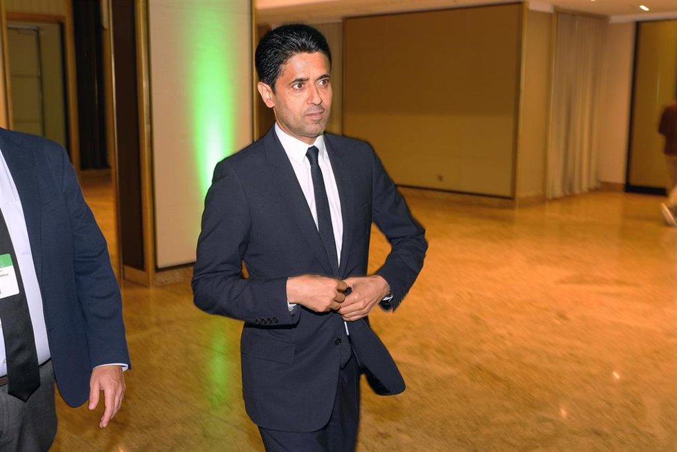 El presidente del PSG, Nasser Al-Khelaifi, llega a la Asamblea de la European Club Association (ECA), en Berlín.