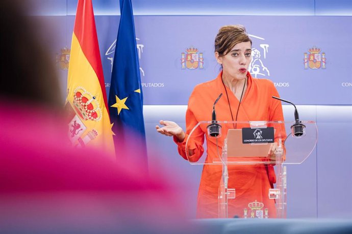 La portavoz parlamentaria de Sumar, Marta Lois, ofrece una rueda de prensa en el Congreso de los Diputados, a 7 de septiembre de 2023, en Madrid (España). 