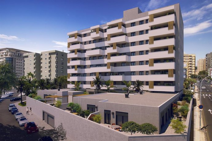 Simulación de cómo será el residencial Agama, que Metrovacesa ha empezado a comercializar en Santa Cruz de Tenerife