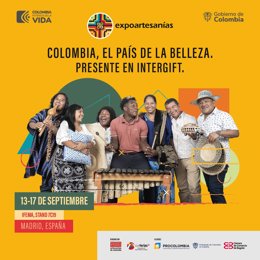 Cartel promocional de Artesanías de Colombia en la feria Intergift. 