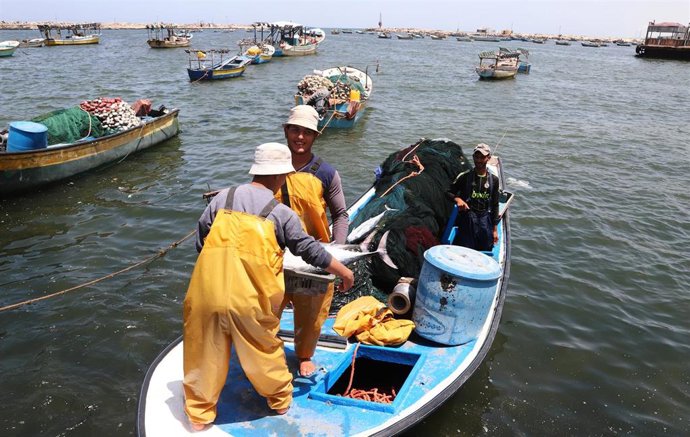 Archivo - Imagen de archivo de pescadores palestinos en la Franja de Gaza