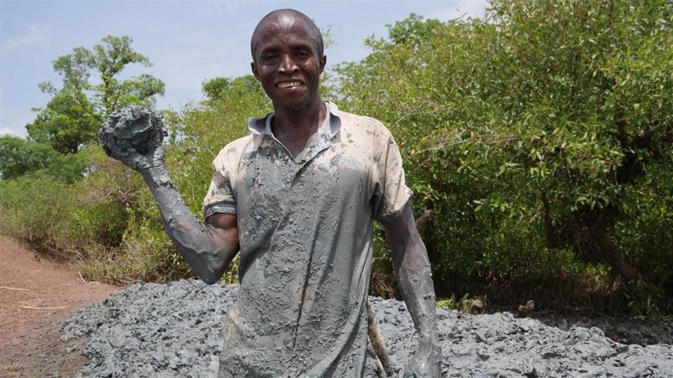 Manuel y otros productores de arroz de Guinea Bissau obtienen ingresos reparando los diques que protegen sus arrozales